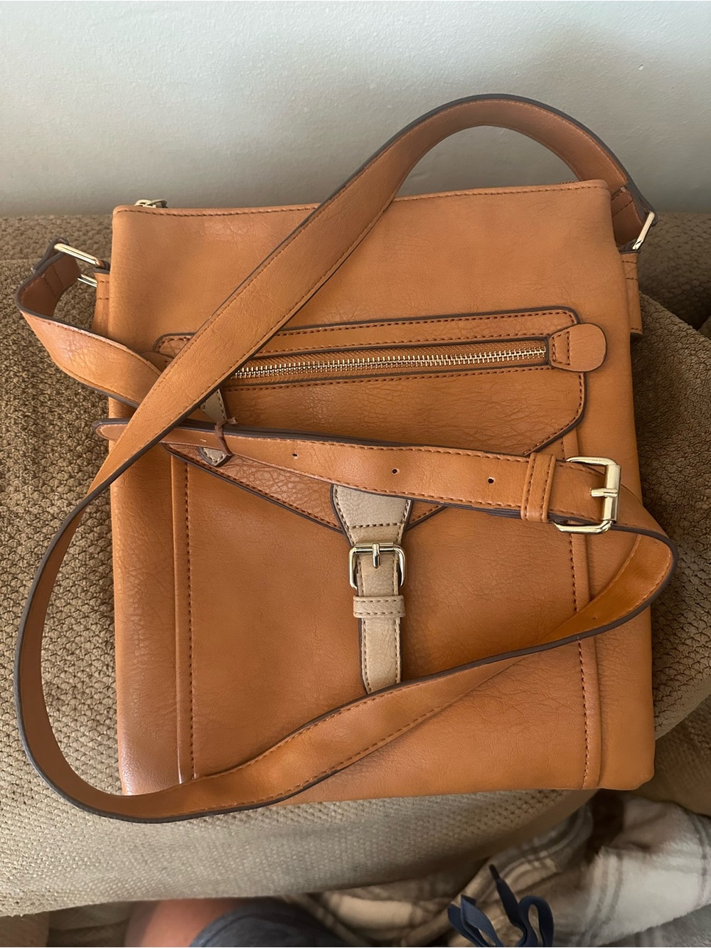 Charming Charlie Tan Leather Crossbody Bag - Classic Convertible Strap